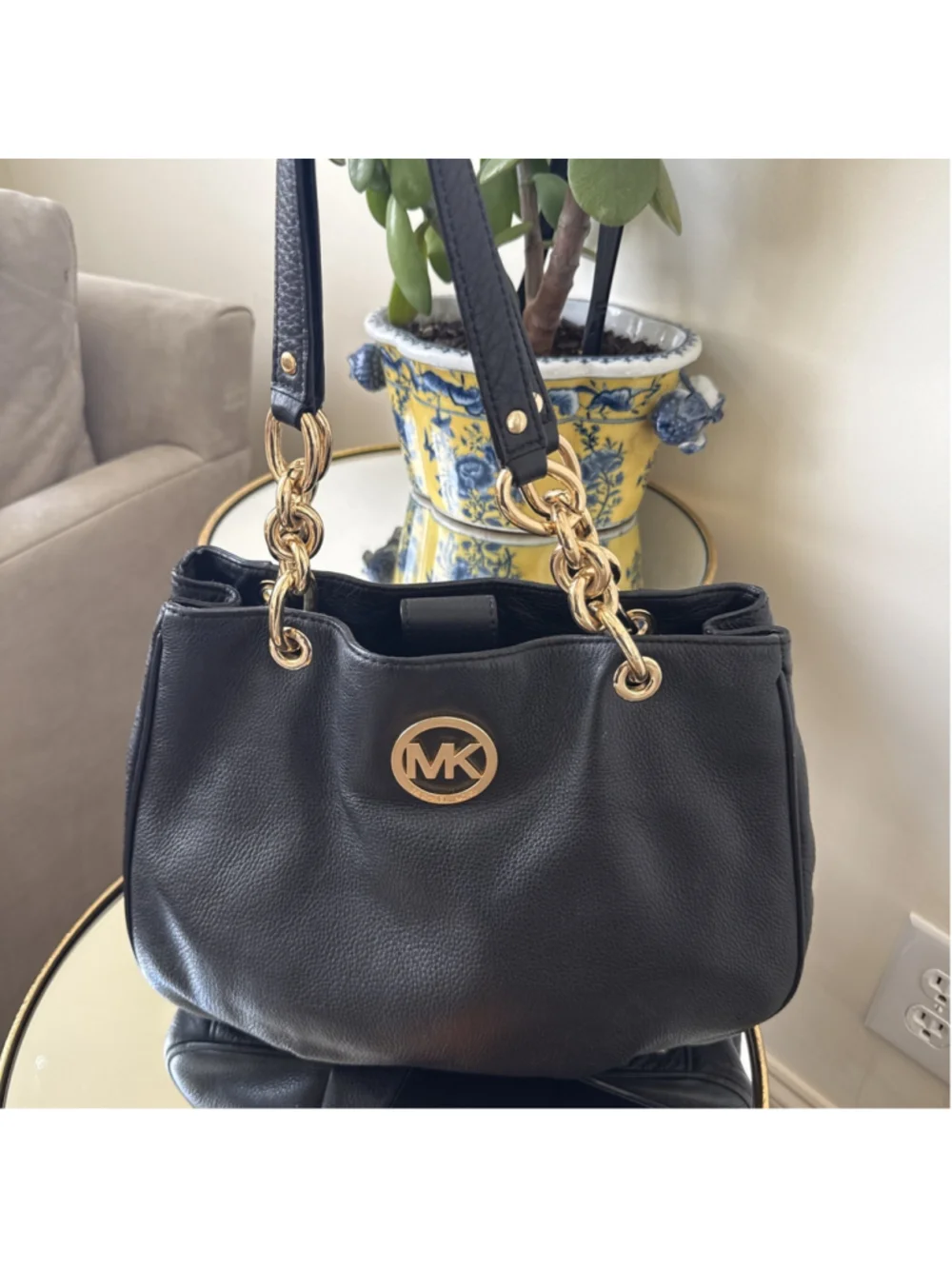 Michael Kors Fulton Black Pebbled Leather Tote Hobo Shoulder Bag Crossbody Nwot